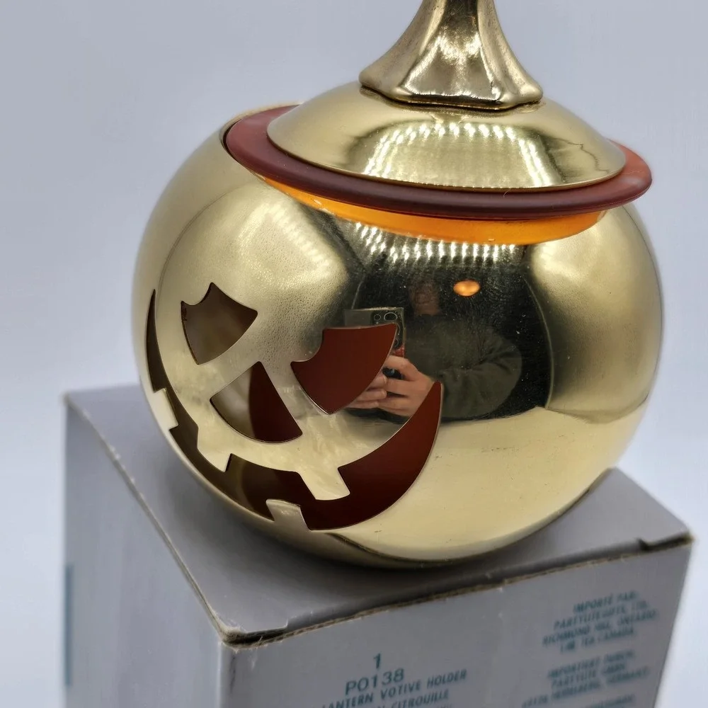 PartyLite  P0138 Brass Jack-O-Lantern Votive‎ Candle Holder - W/Box - Halloween